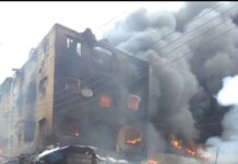 Fire guts buildings at Dosunmu Market in Lagos.
