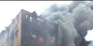 Fire guts buildings at Dosunmu Market in Lagos.