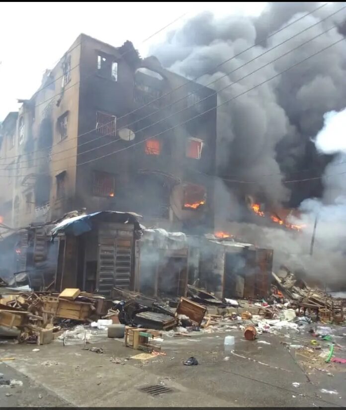 Fire guts buildings at Dosunmu Market in Lagos.